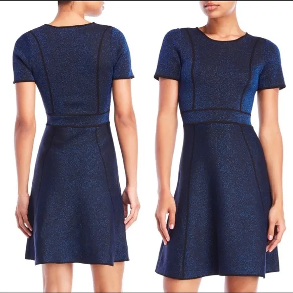 John + Jenn Cocktail Evening Shimmery Dress Black Cobalt Size Medium - Image 2