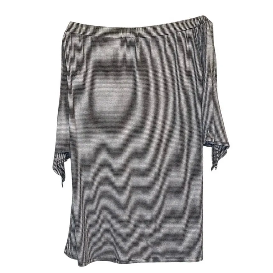 Soprano Off-Shoulder Stripe Knit Top Relaxed Drape Short Sleeve - Image 5