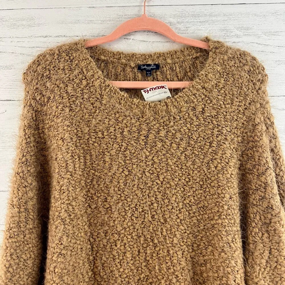Splendid  Eyelash Knit Tan Long Sleeve Pull Over Sweater Size L - Image 3