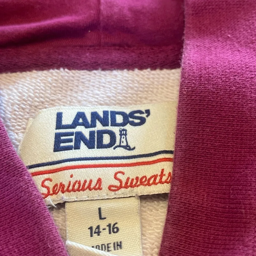 Lands End Serious Sweats Rainbow Terry Toweling Hoodie Stripe Sz LARGE - Image 5