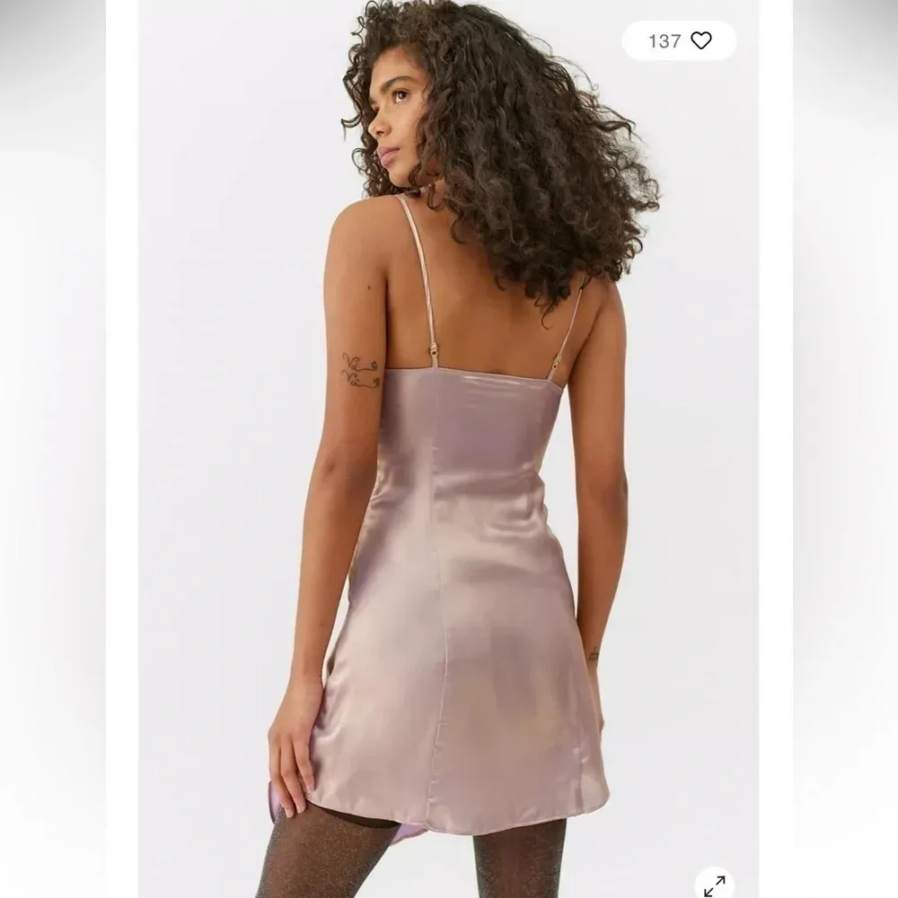 Urban Outfitters | Pink Purple Mallory Metallic Asymmetrical Slip Dress Size L - Image 5