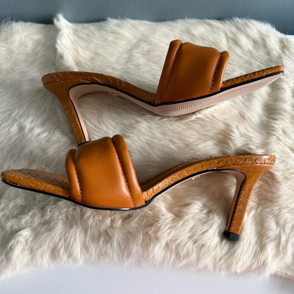 Paula Torres Heeled Mostarda Snakeskin Mule Orange Size 10 - Image 12