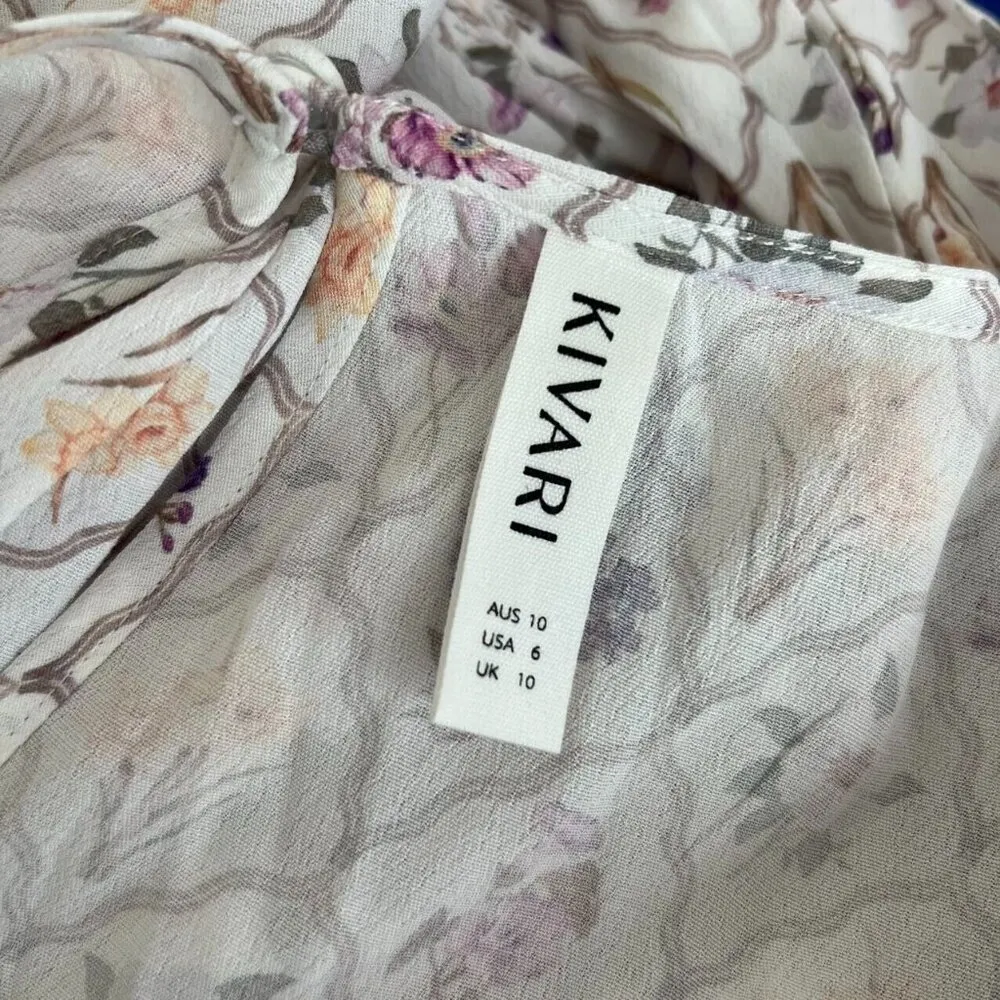 NWOT Anthropologie Kivari Dress Size 6 Midi Blouson Sleeves Boho Purple Floral - Image 9