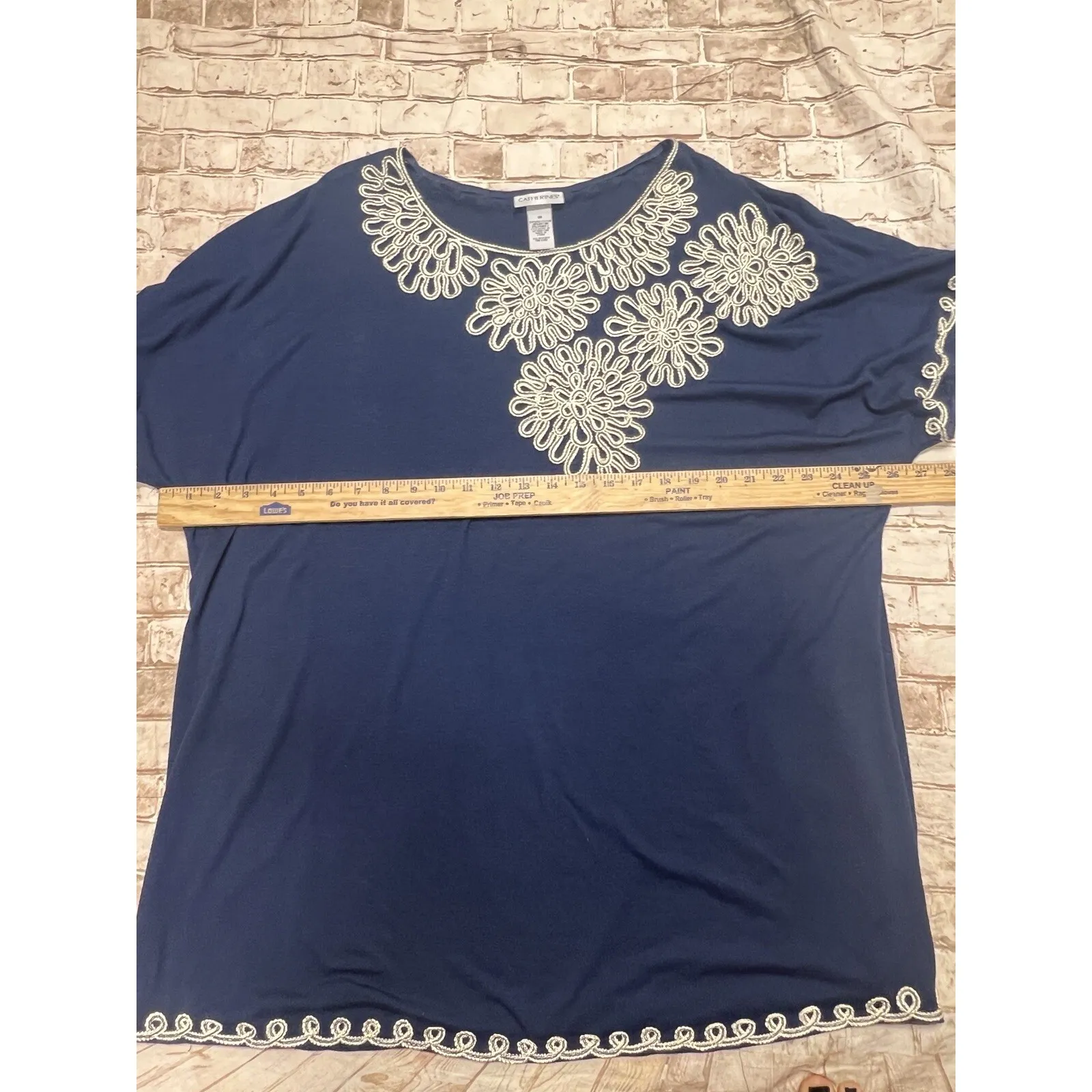 Catherines Kimono Tunic Top Plus Size 1X Blue Floral Embroidered 1/2 Sleeve - Image 5