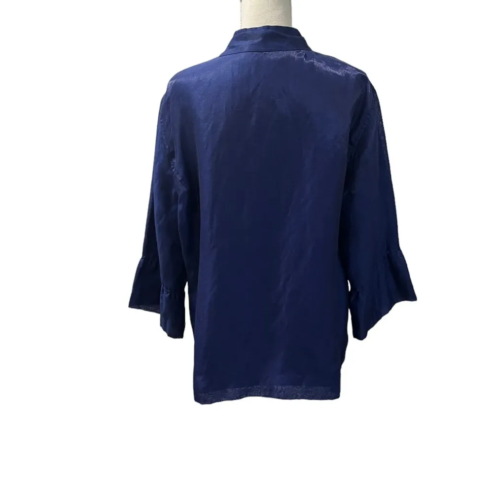 CHICO'S Women's Royal Blue Iridescent Linen Blend Blazer Chico's Size 3/16-18 - Image 7