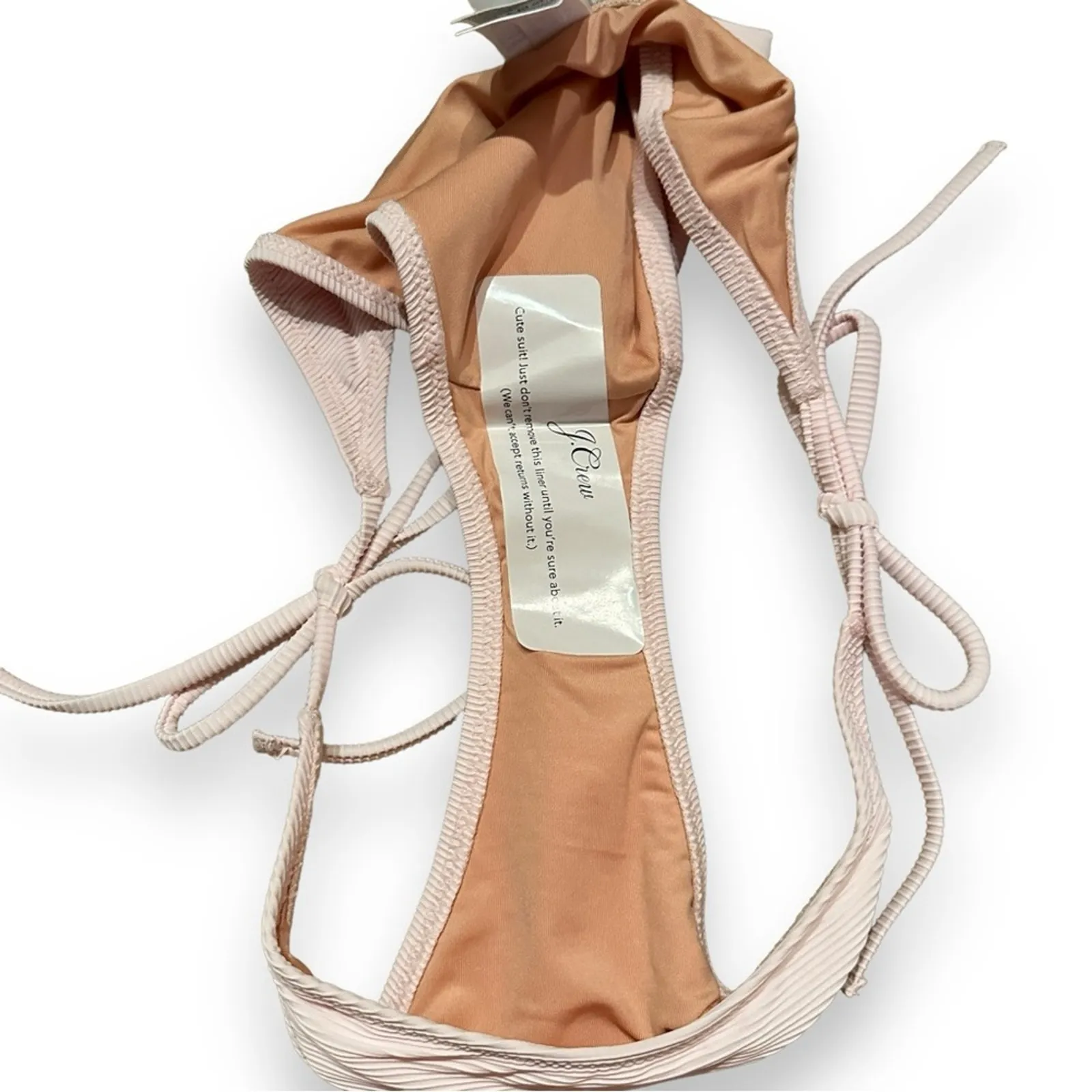 J. Crew Ribbed‎ Curve-Waist Cheeky String Bikini Swim Bottom in Light Pink Sz M - Image 3