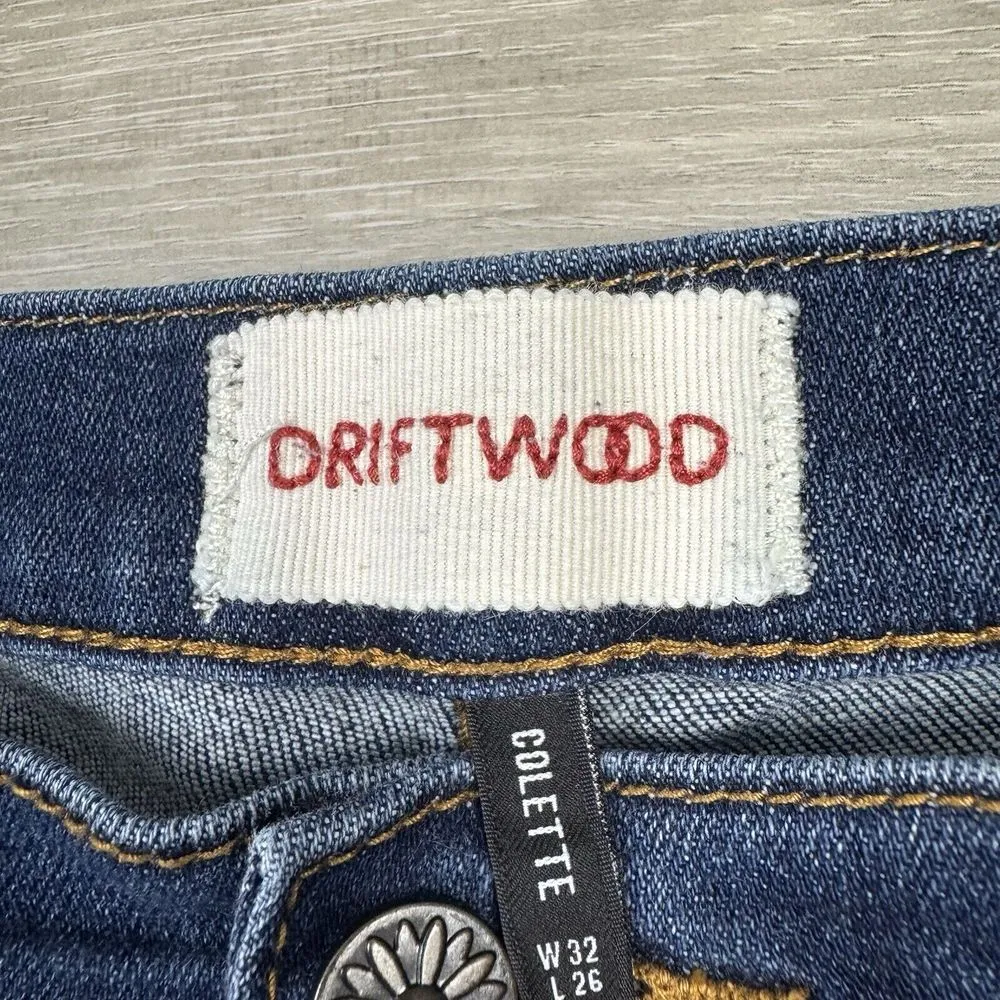 Driftwood Colette Jeans Aztec Southwestern Embroidered Hem Straight Leg Size‎ 32 - Image 5