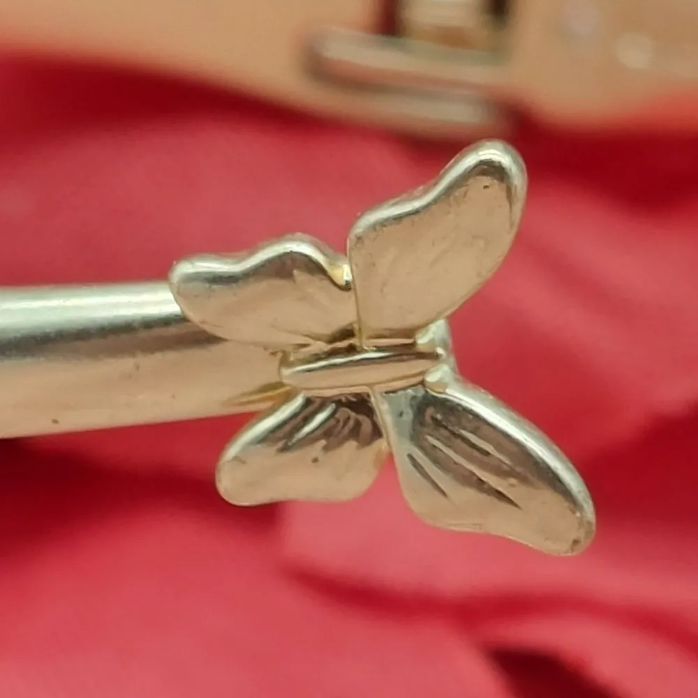 Lucky Brand Brushed Gold Tone Cuff Bangle Bracelet Hinged Butterflies Crystal - Image 4