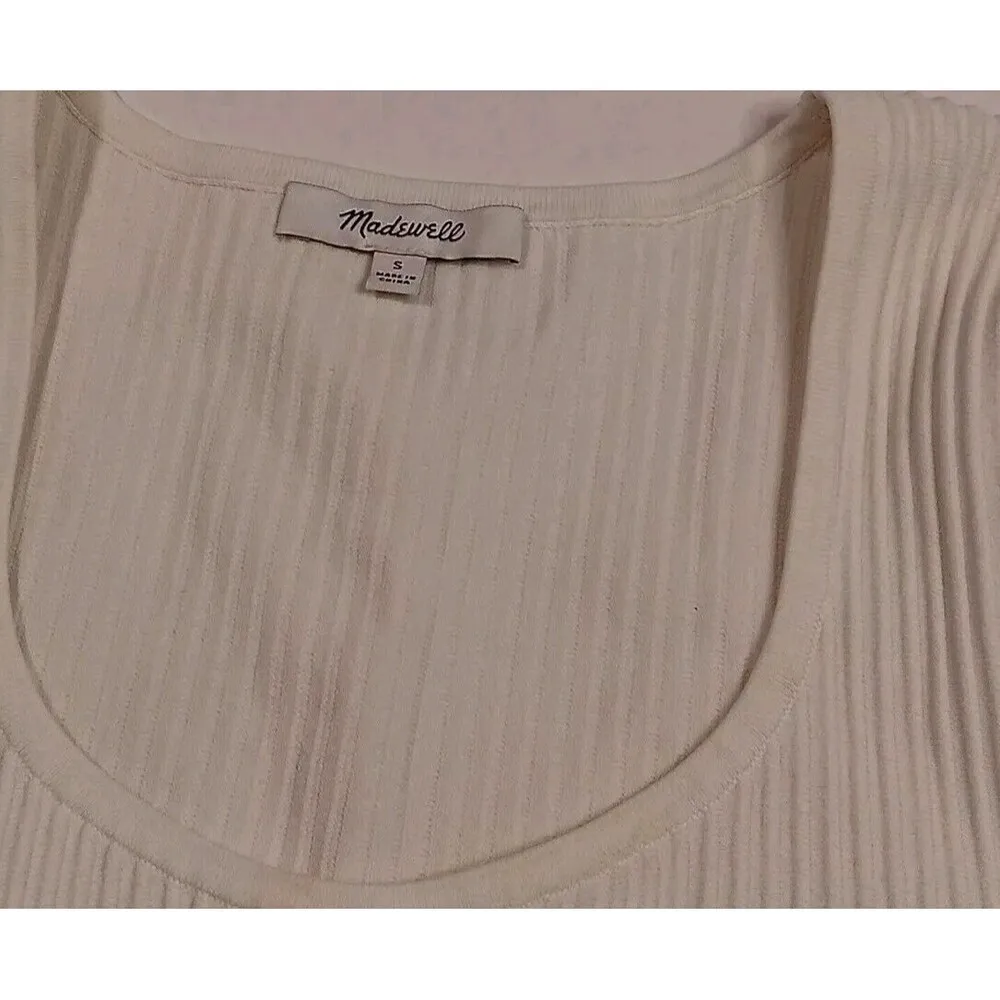 Madewell Striped Embroidered Crop Top Cream Color Small Classic Streetwear... - Image 5