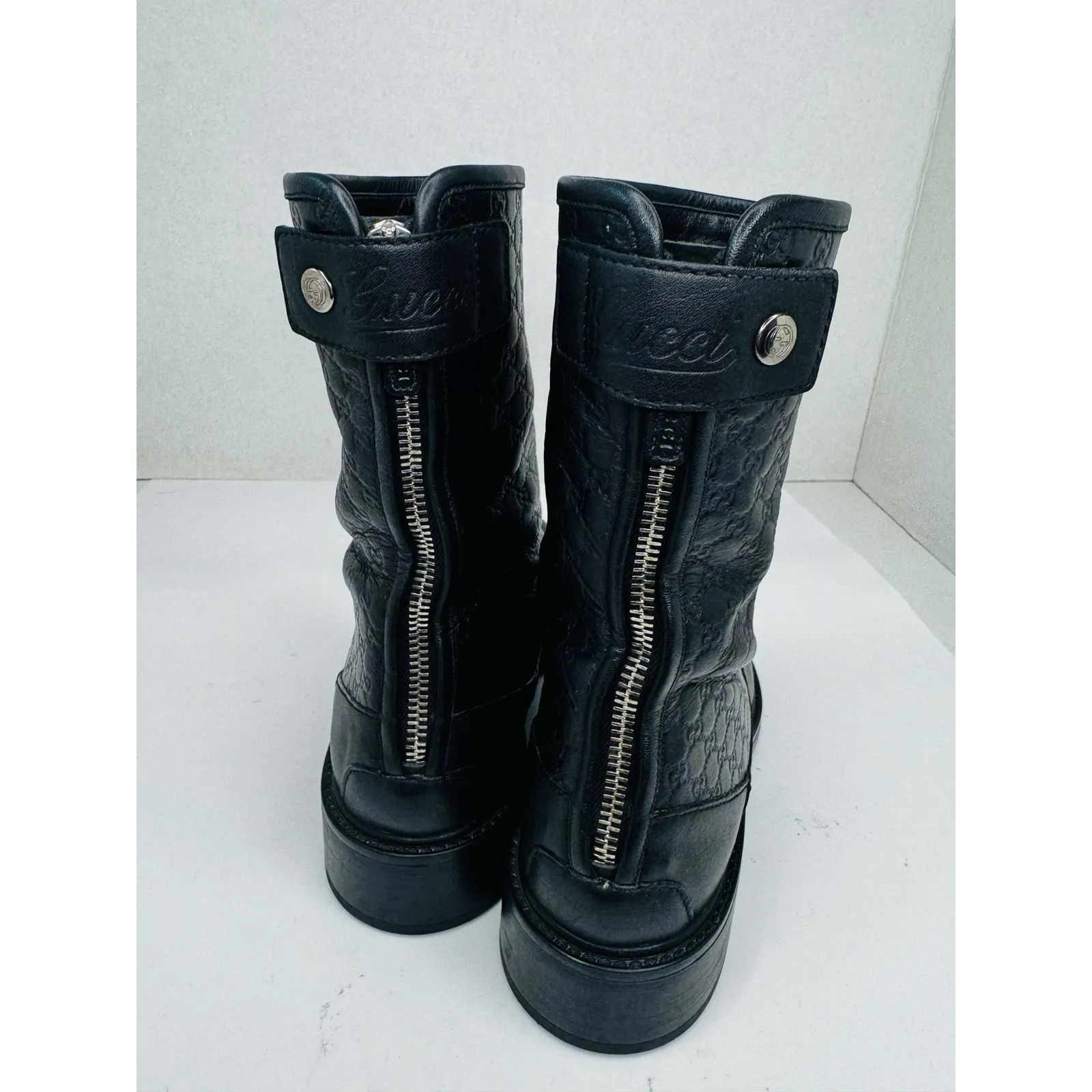 Gucci GG Microguccissima Black Leather Moto Ankle Boots EU 36  Biker Booties - Image 9