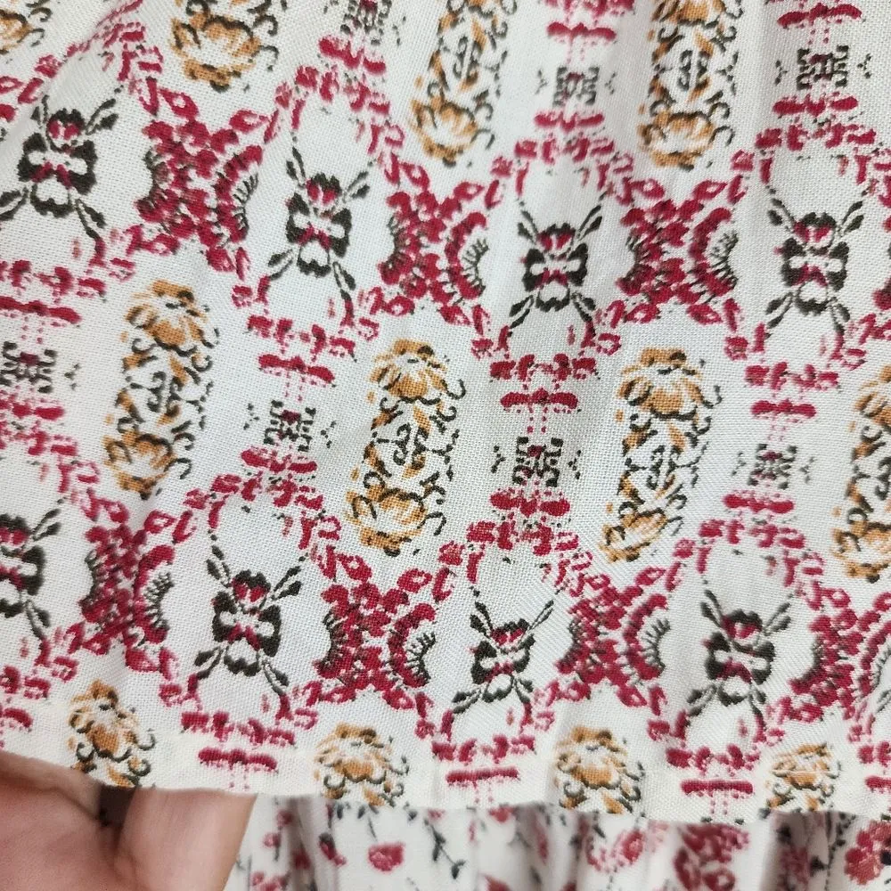 Japna Strapless Wide Leg Jumpsuit Ruffles Cream Red Floral Flare Smocked Size S - Image 11