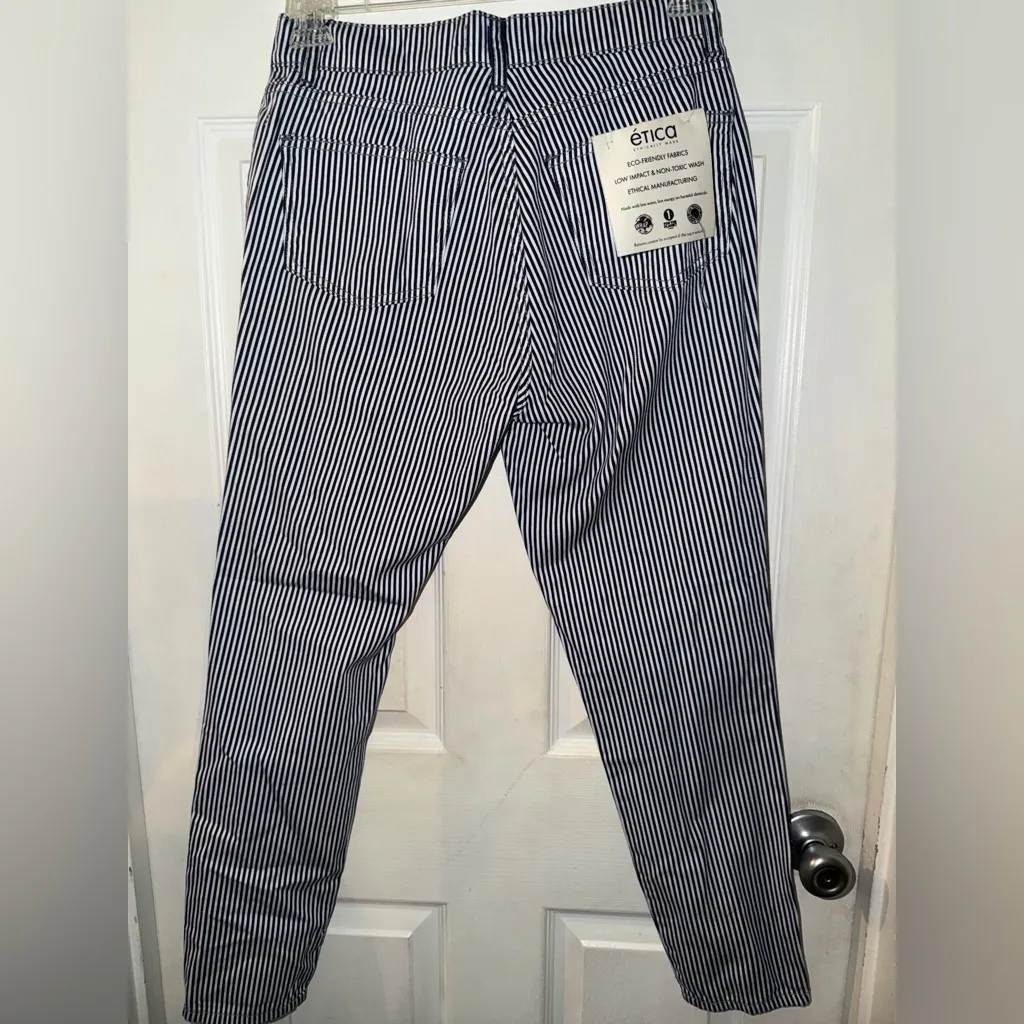 Etica Striped Navy and White Denim Pants. NWT. Size 3 - Image 3