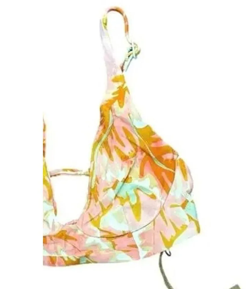 NWT Stone Fox Swim Bikini Conch Hot Tropix Spaghetti Top V Neck XS Pink White - Image 3