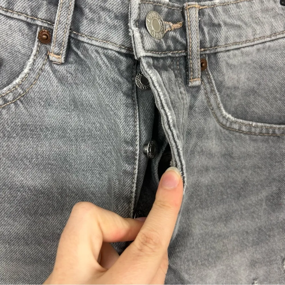 Zara Washed Grey Black Button Fly Distressed Denim Shorts Size 2 - Image 9