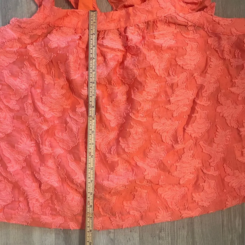 By Anthropologie Amber Tank Top Coral Ruffle Criss-Cross Straps Textured size XL - Image 6