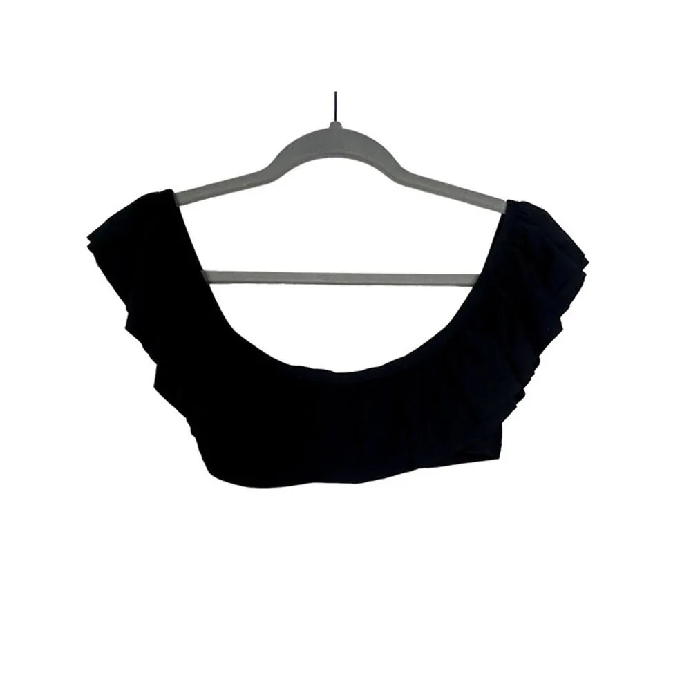 J.Crew Ruffle Bikini Off-the-Shoulder Swim Top Lined Removable Cups S Black - Image 5
