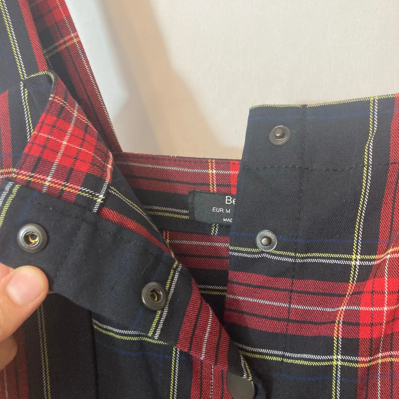 Bershka Red Black Tartan Plaid Button Snap Front Sleeveless Overall Midi Dress - Image 5