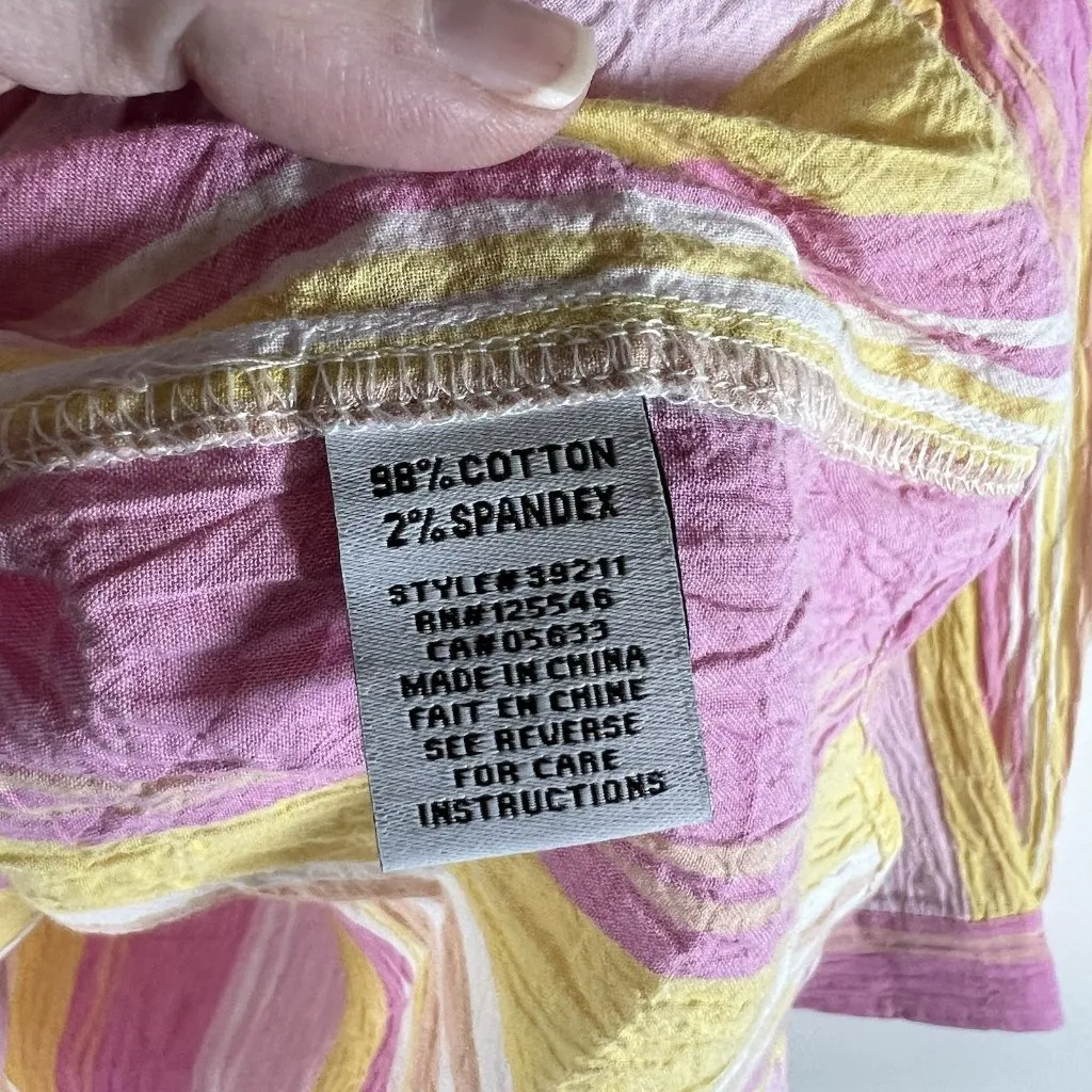 Escape By Habitat Pink Yellow Striped Blouse Sz S‎ Tunic Gauze Beachy Resort NWT - Image 6
