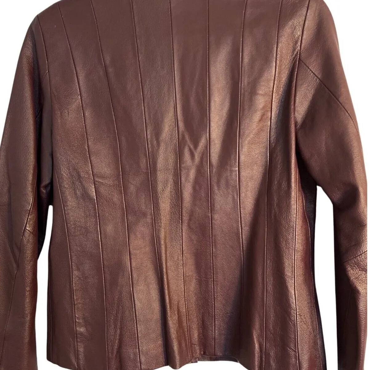 Metrostyle Womens Leather Jacket Size 12 Burgundy Lined Button Front Soft Shell Red - Image 3