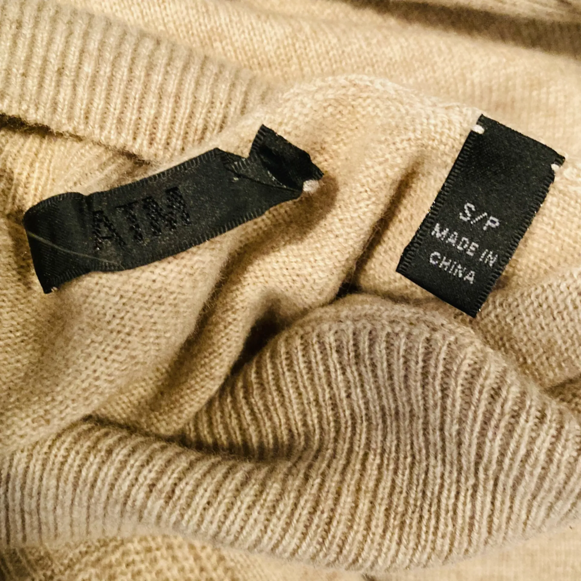 ATM tan wool cashmere blend mock neck sweater w/ wide sleeves & ribbed detail Brown - Image 5