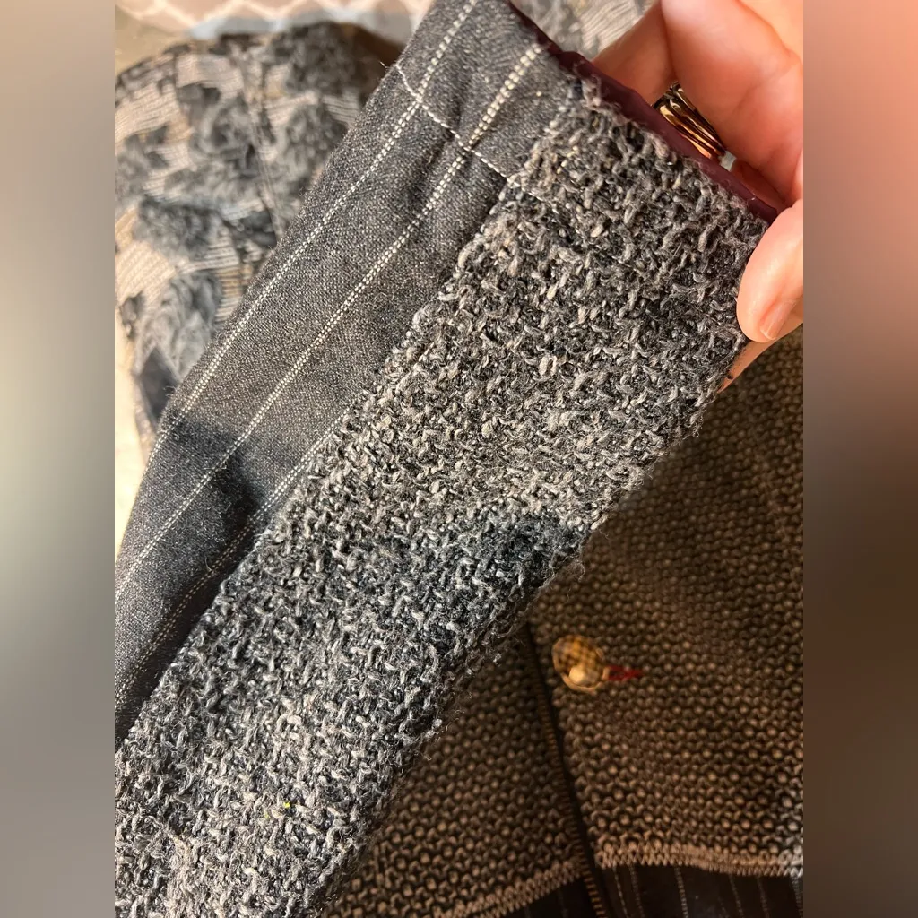 Black Gray Women's Coat mixed textured fabrics stitching buttons faux zip Y2K S - Image 10