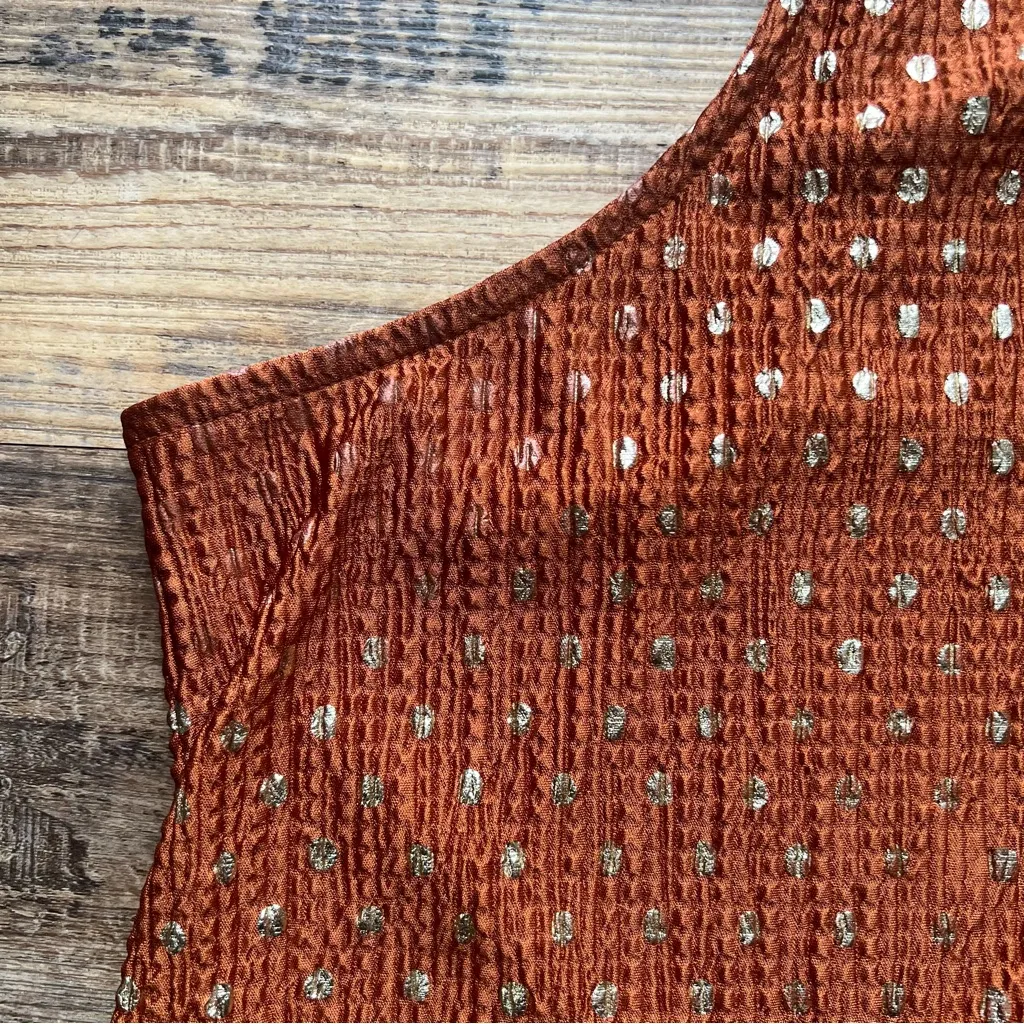 Anthropologie Womens Lennox Twisted Halter Polka Dot Metallic Copper Gold XLP - Image 3