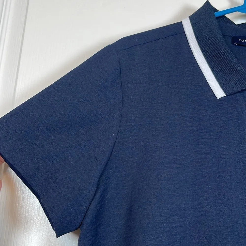 Tommy Hilfiger Navy Blue Collar Button Down Blouse Size Medium EUC #2892 - Image 4
