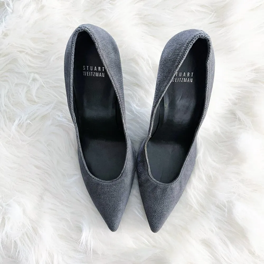 Stuart Weitzman Curvia Gray Beaded Leather Pump - Image 3