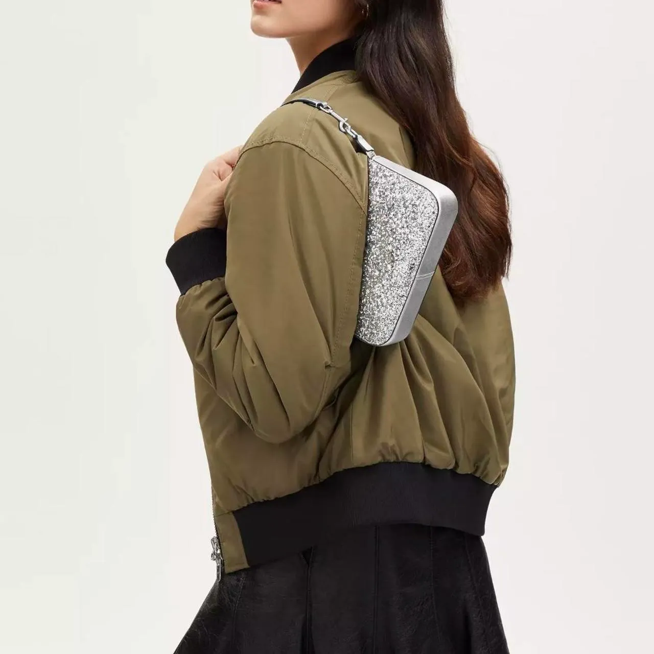 Coach Silver Glitter Leather Bag Purse Wristlet - Image 5