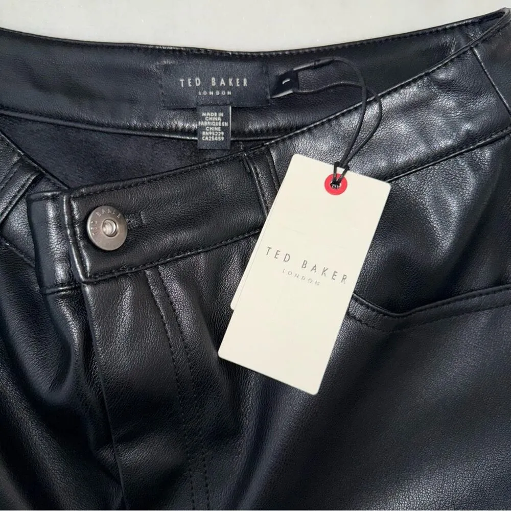 Ted Baker London Black Plaider Faux Leather Panel Crop Ankle-Length Trousers - Image 11
