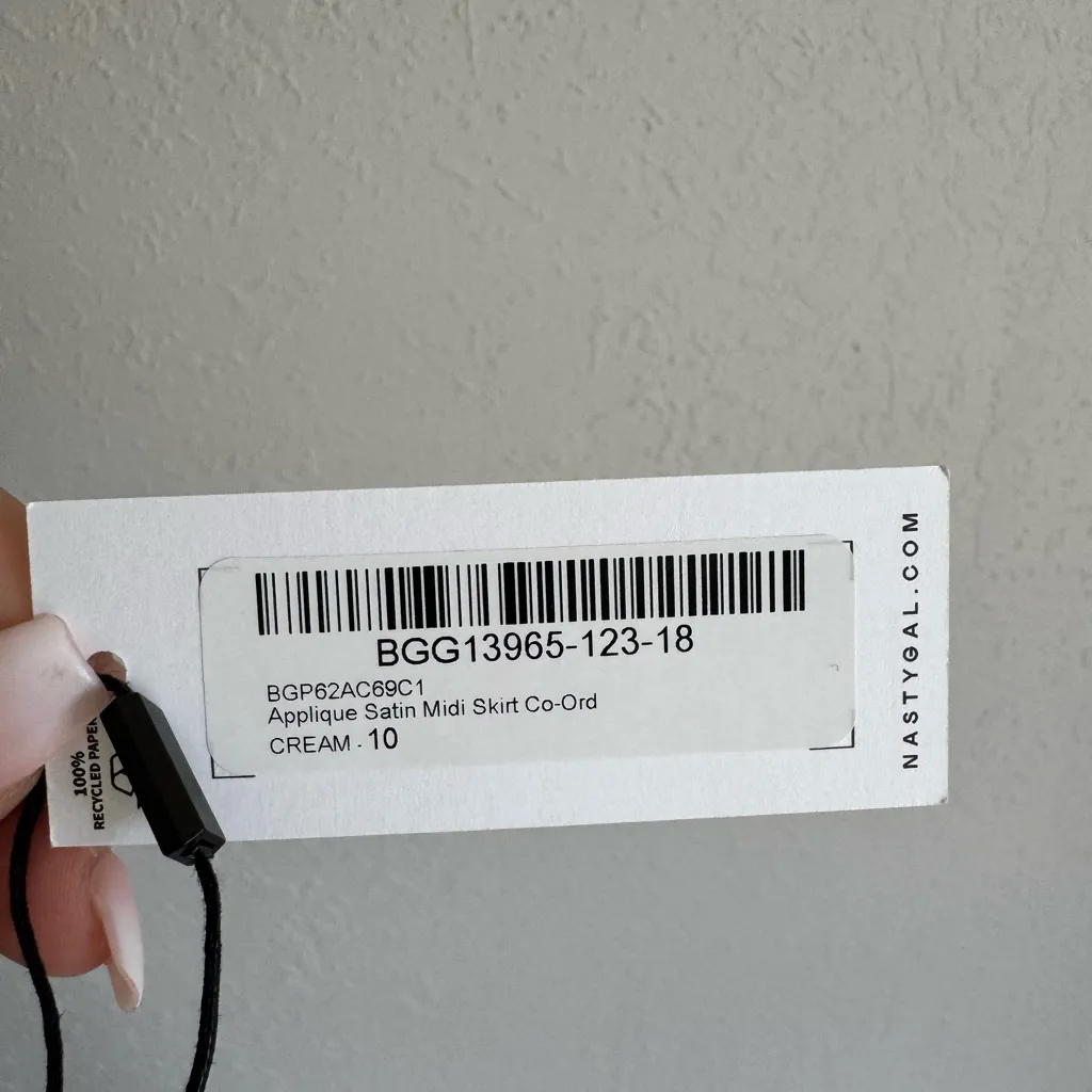 NWT Nasty Gal Cream Satin Applique Midi Skirt Co-Ord Womens 6 Lace Split Hem - Image 6