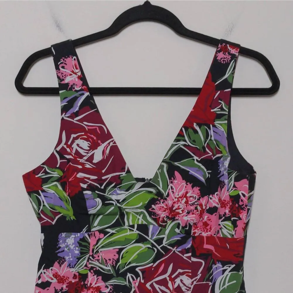 Nicole Miller Womens Sheath Dress Black Knee Length Floral V Neck Sleeveless 10 - Image 3