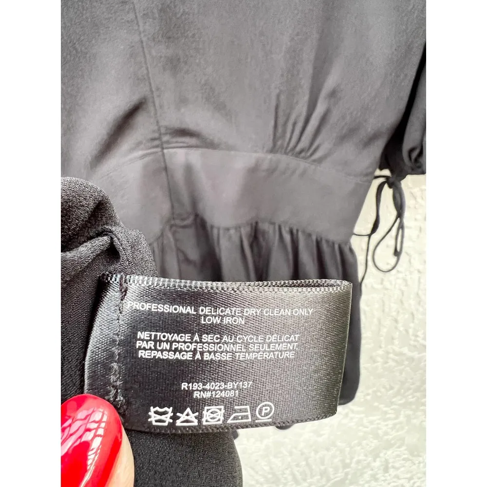 Proenza Schouler Puff Sleeve Tie Pleated Plunging V-Neck Blouse Balck Women's 0 - Image 7