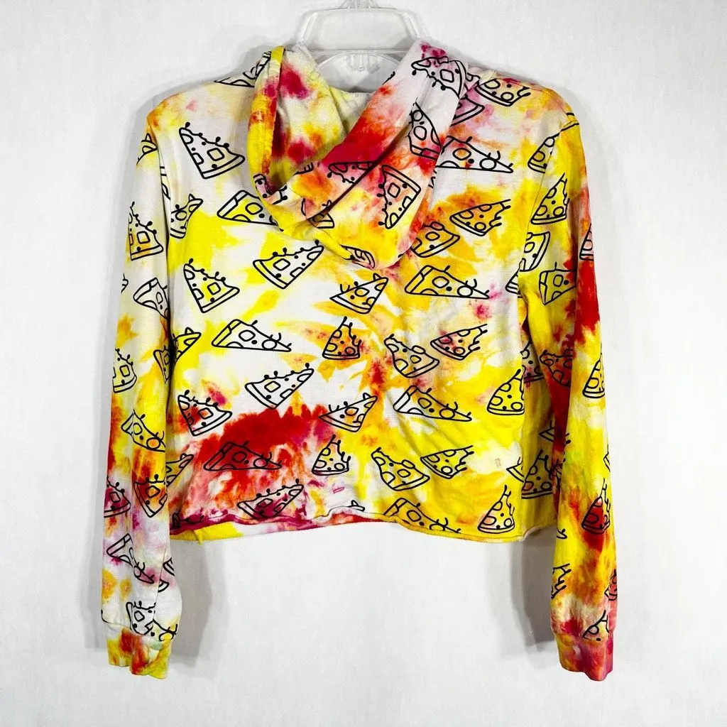 On Fire Large Hoodie Pizza Pizzazz Tie Dye All Over‎ Print Yellow Red 1015 - Image 2
