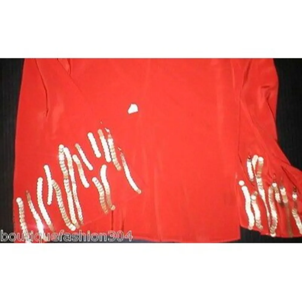 New $495 Womens Josie Natori S NWT Silk Blouse Caftan Top Orange Gold Designer - Image 2