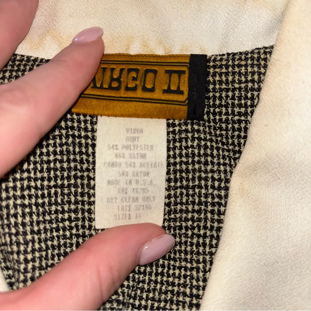 Vintage Virgo II Checkered Blazer Black Size 14 - Image 3