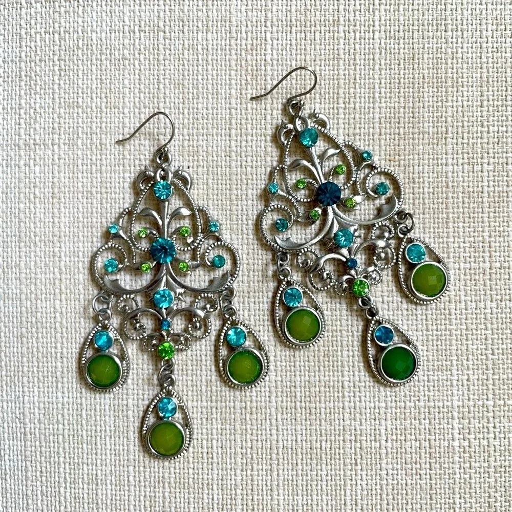 Chandelier statement fashion pierce earrings Blue - Image 2