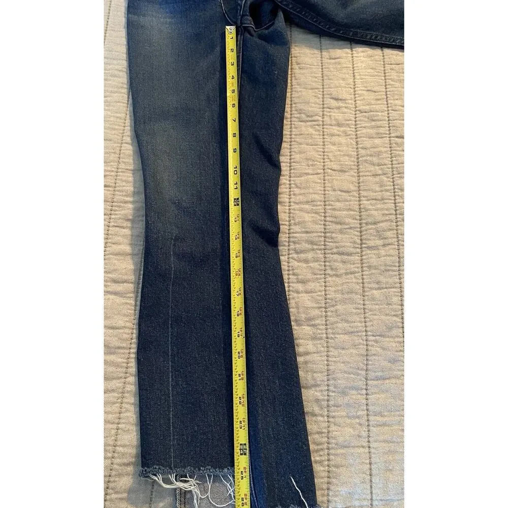 NoEnd Denim Farrah Kick Flare Jeans Sz 27 Med. Dark Wash Frayed High Low Hem USA Blue - Image 14