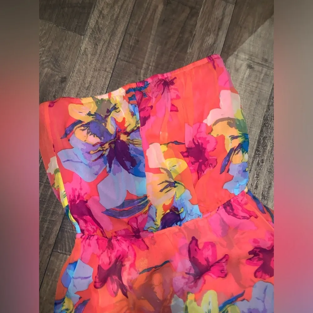 Ella Moss Hibiscus Floral Silk Strapless Dress in guava L $138 spring cocktail - Image 7