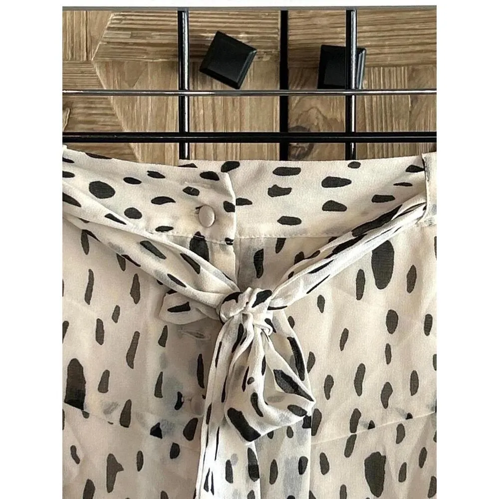 NWT Avec Les Filles Mini Skirt Sz 4 White Black Button Closure Belt Lined Twee - Image 2