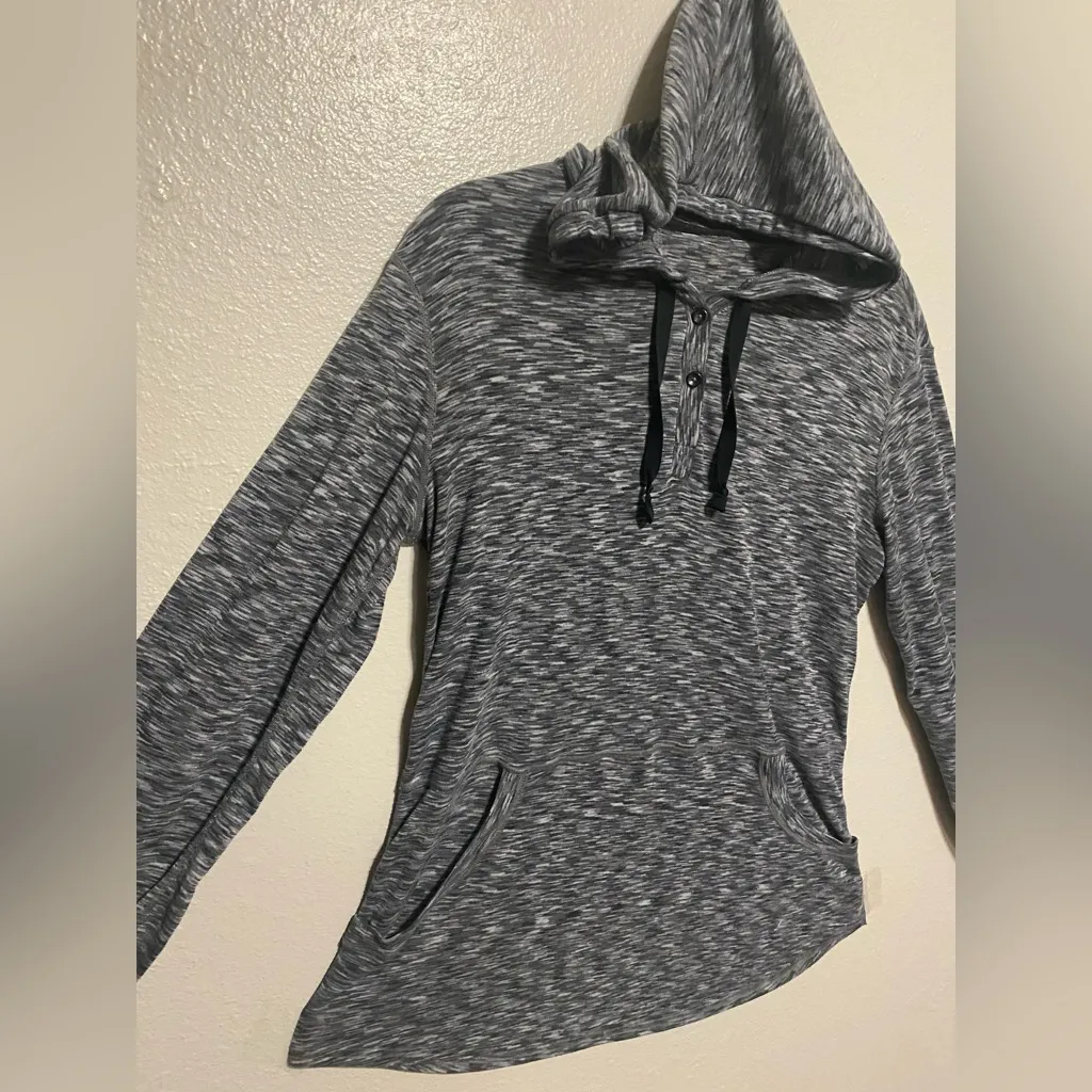 Gray Lightweight Button Front Hoodie Pullover Women’s Medium - Image 3