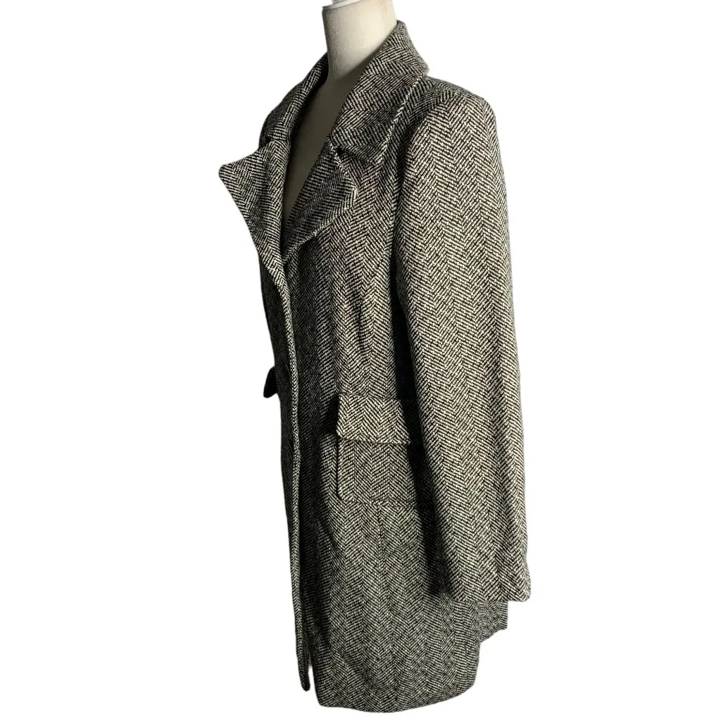 Vintage 90s Last Kiss Wool Blend Over Coat XL Black White Lined Pockets Buttons - Image 3