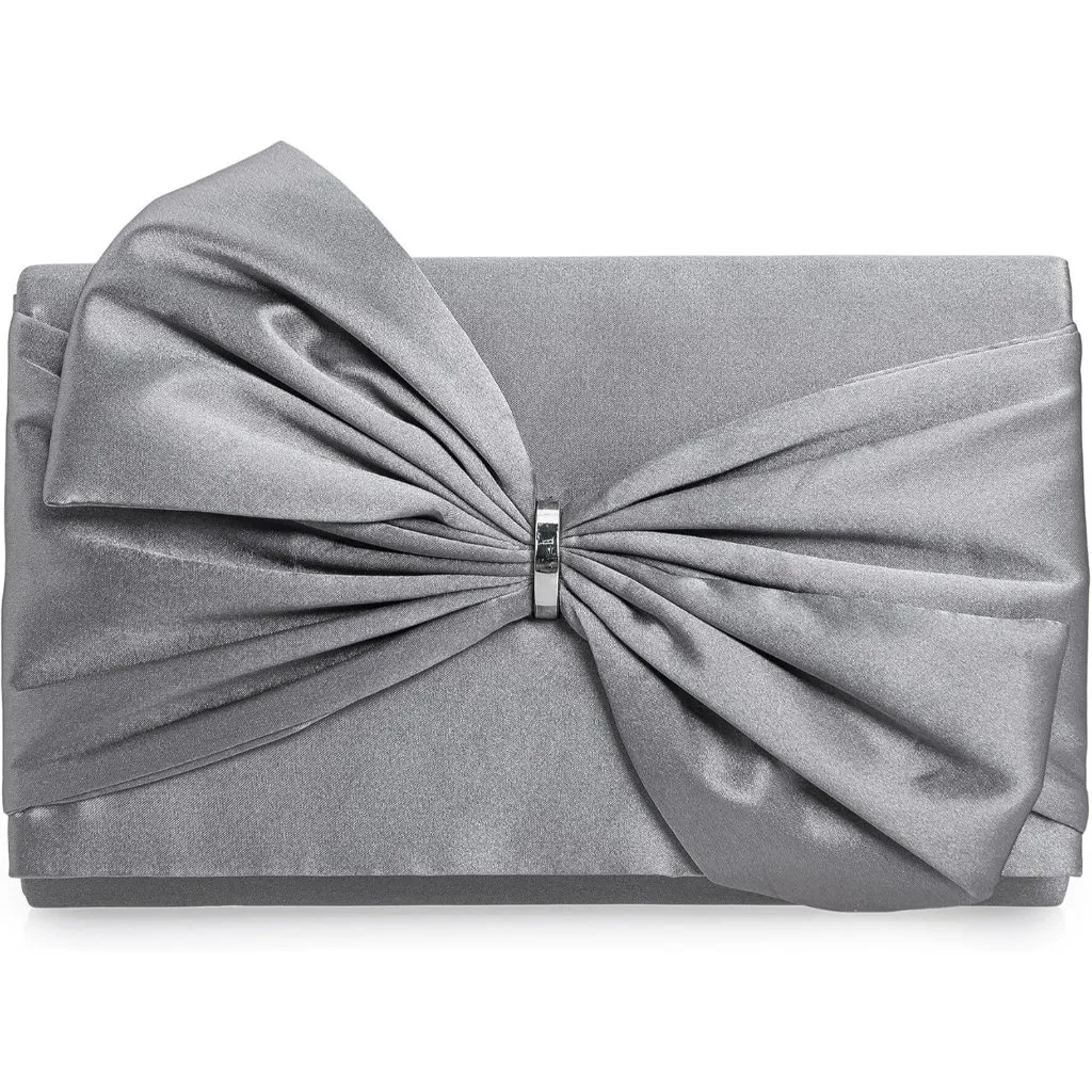 ⚡ Women's Elegant Evening Gray Satin Bow Shoulder Chain Strap Clutch Handbag - Image 2