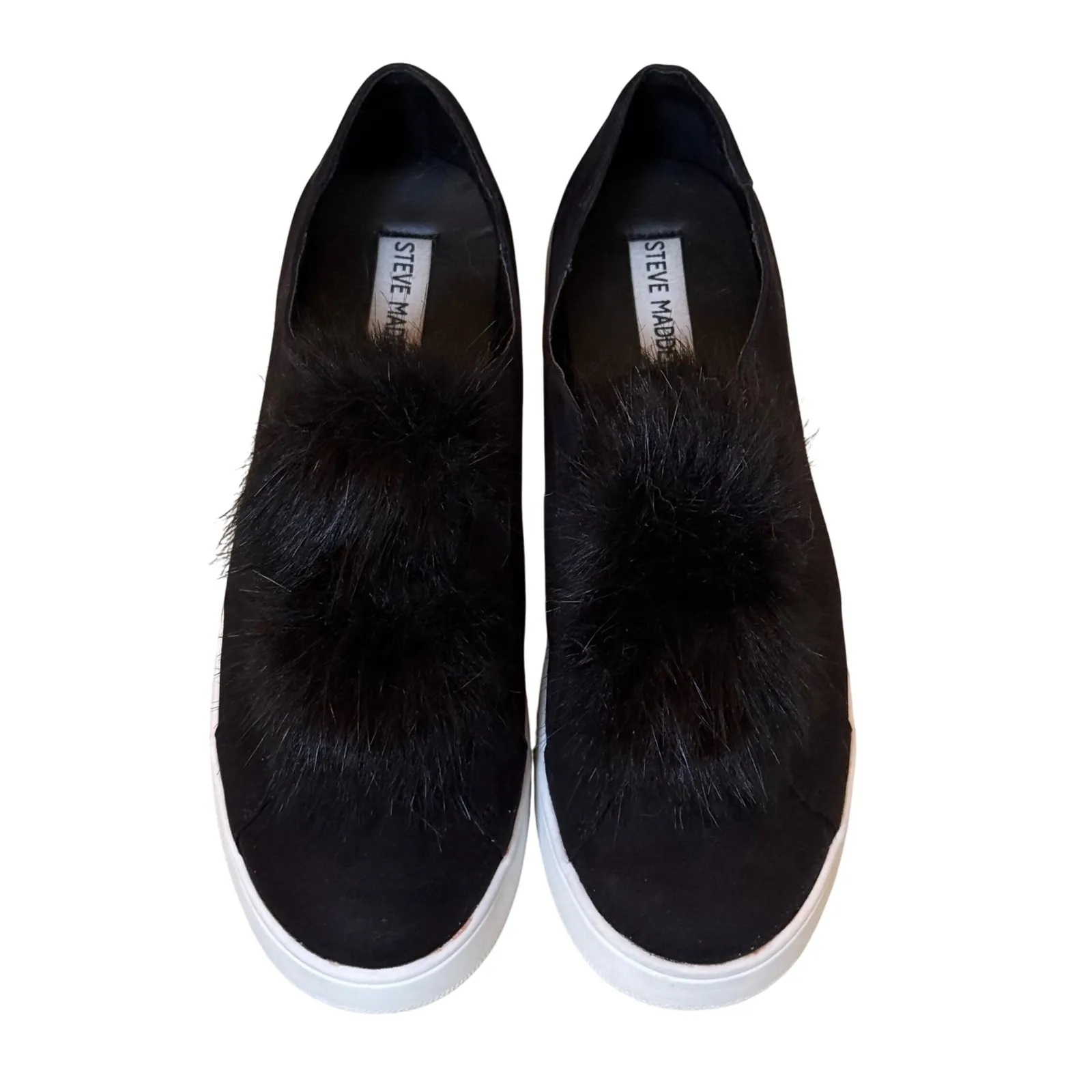 Steve Madden Furbie Slip On Platform Sneakers Black Pom Poms Womens Size 8.5 - Image 2