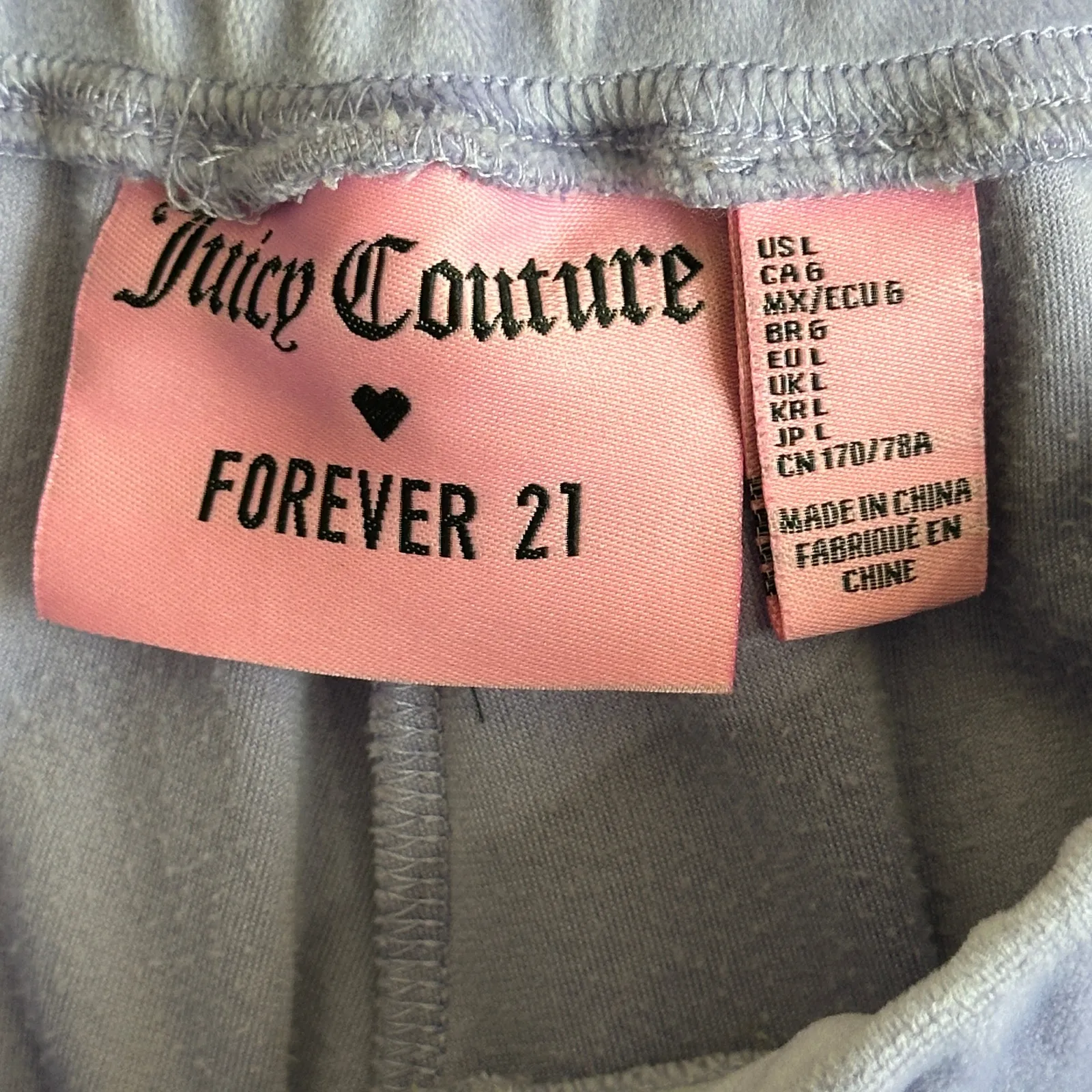 Juicy Couture x Forever 21 Bling Joggers Y2K Womens L Lilac Purple Velour 2000s - Image 5