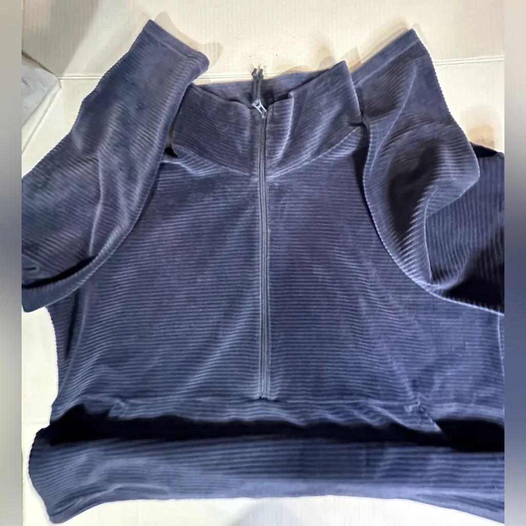 LL Bean Blue Loose Turtle Neck 3/4 Zip Up Kangaroo Pocket Ribbed Sweater XL - Image 8