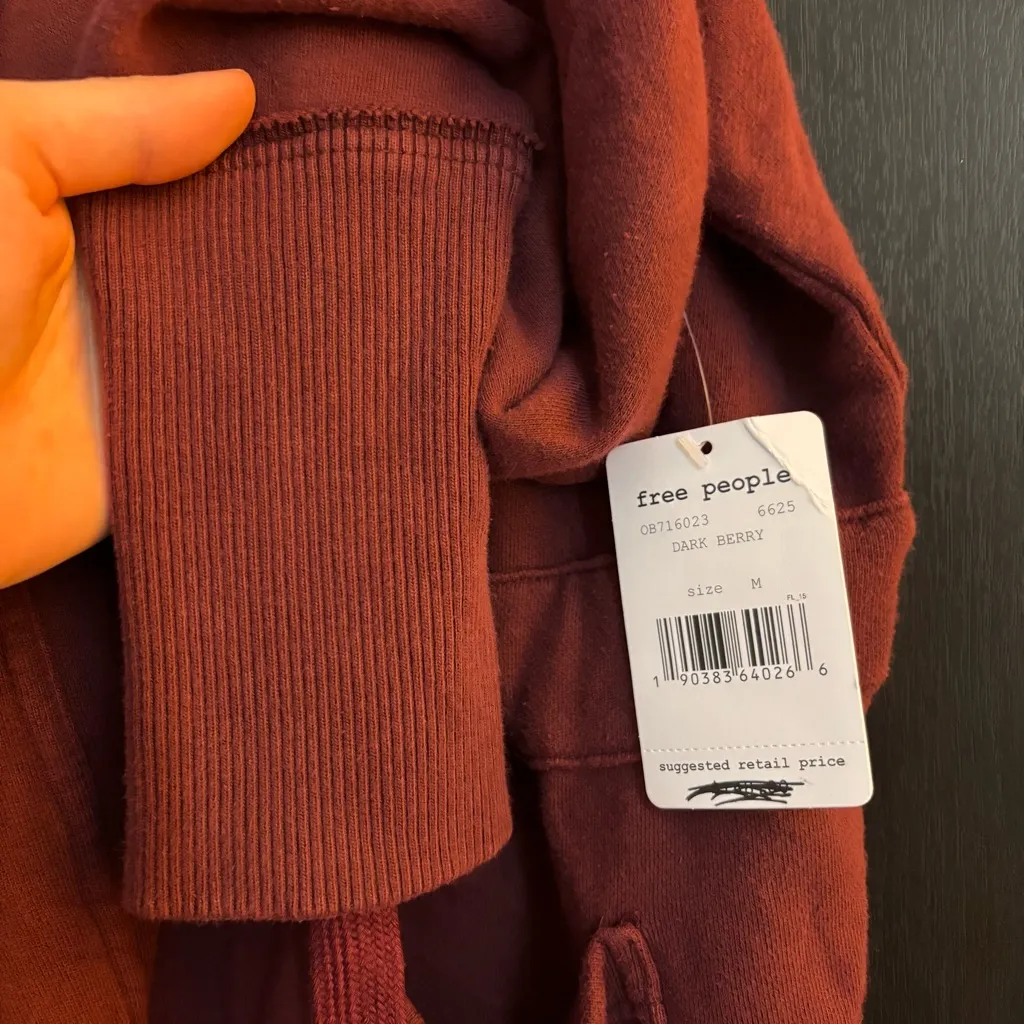 Free People Westwood Cardigan M NWT Dark Berry Hooded Velvet Wrap Whimsygoth - Image 12