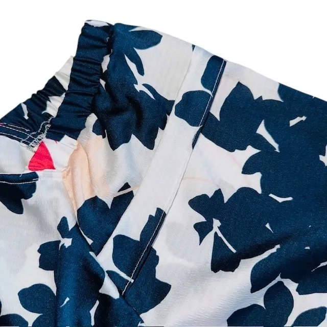 Liz Claiborne Floral Blouse Square Neck 3/4 Sleeve Top White Blue‎ Red M - Image 11