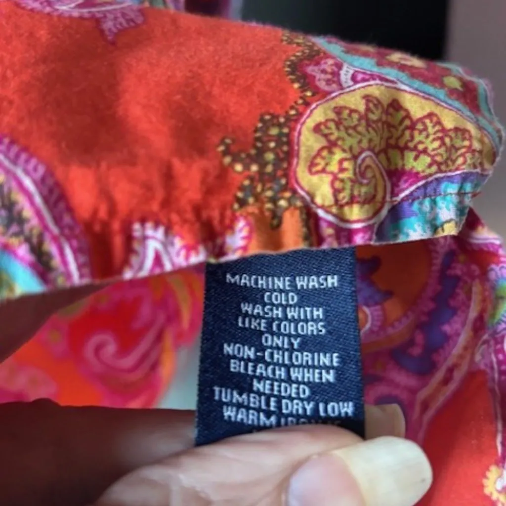 Chaps 2X Button Down Shirt Pink Floral Paisley Bright Vibrant Artsy 3/4 Sleeve - Image 6