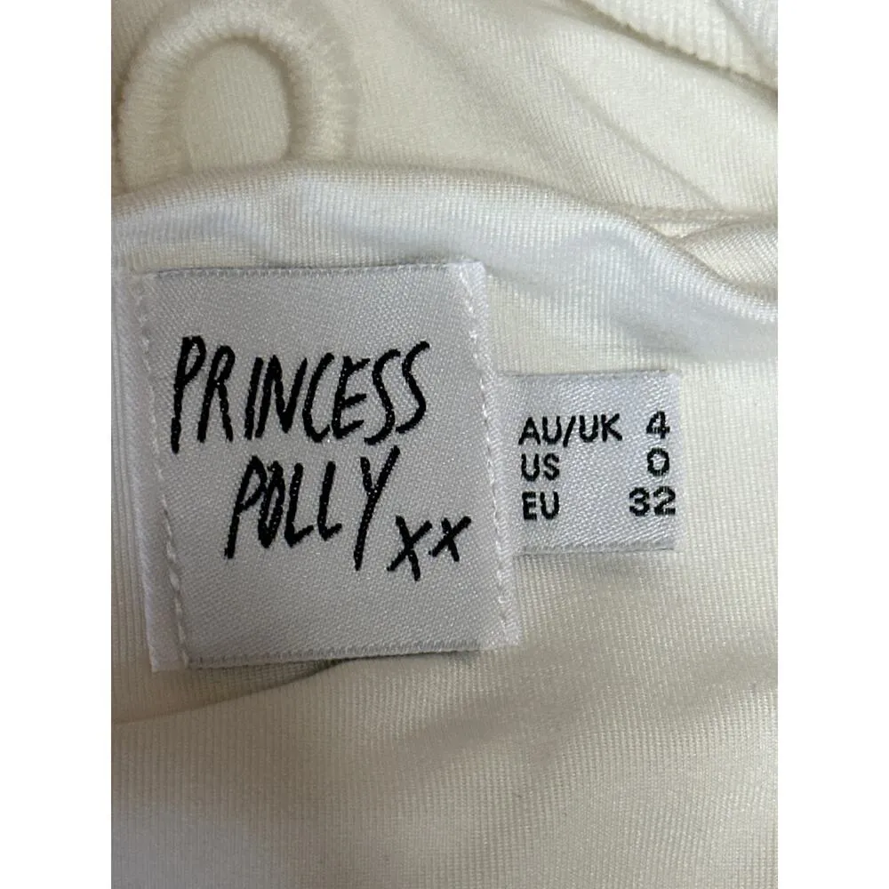 Princess Polly White Short Sleeve Knit Tie Back Cutout Mini Bodycon Dress Size 0 - Image 3
